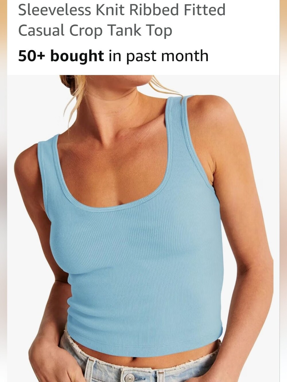 Sleeveless Ribbed Crop Tank Top - Light Blue Sz S ✨️5/$30